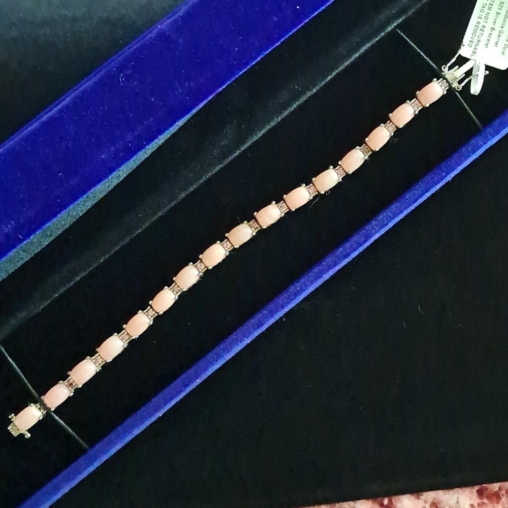 Peruvian Pink Opal & Orissa Rhodolite Garnet Tennis Link Style Bracelet.